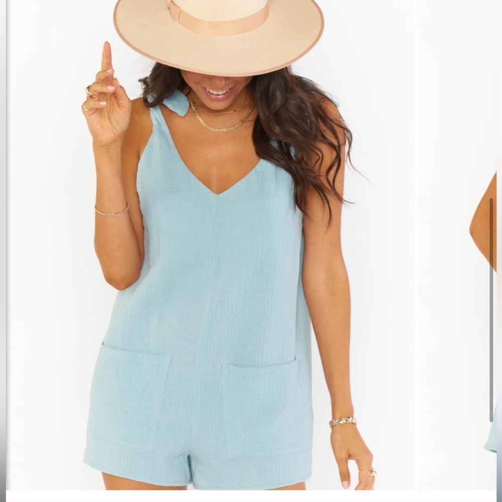 Show Me Your Mumu Tilda Tie Romper; Blue Sea; size XS